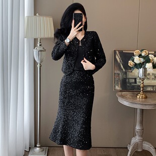 小香风外套高端套装裙子女秋冬2025新款轻奢气质黑色半身裙两件套