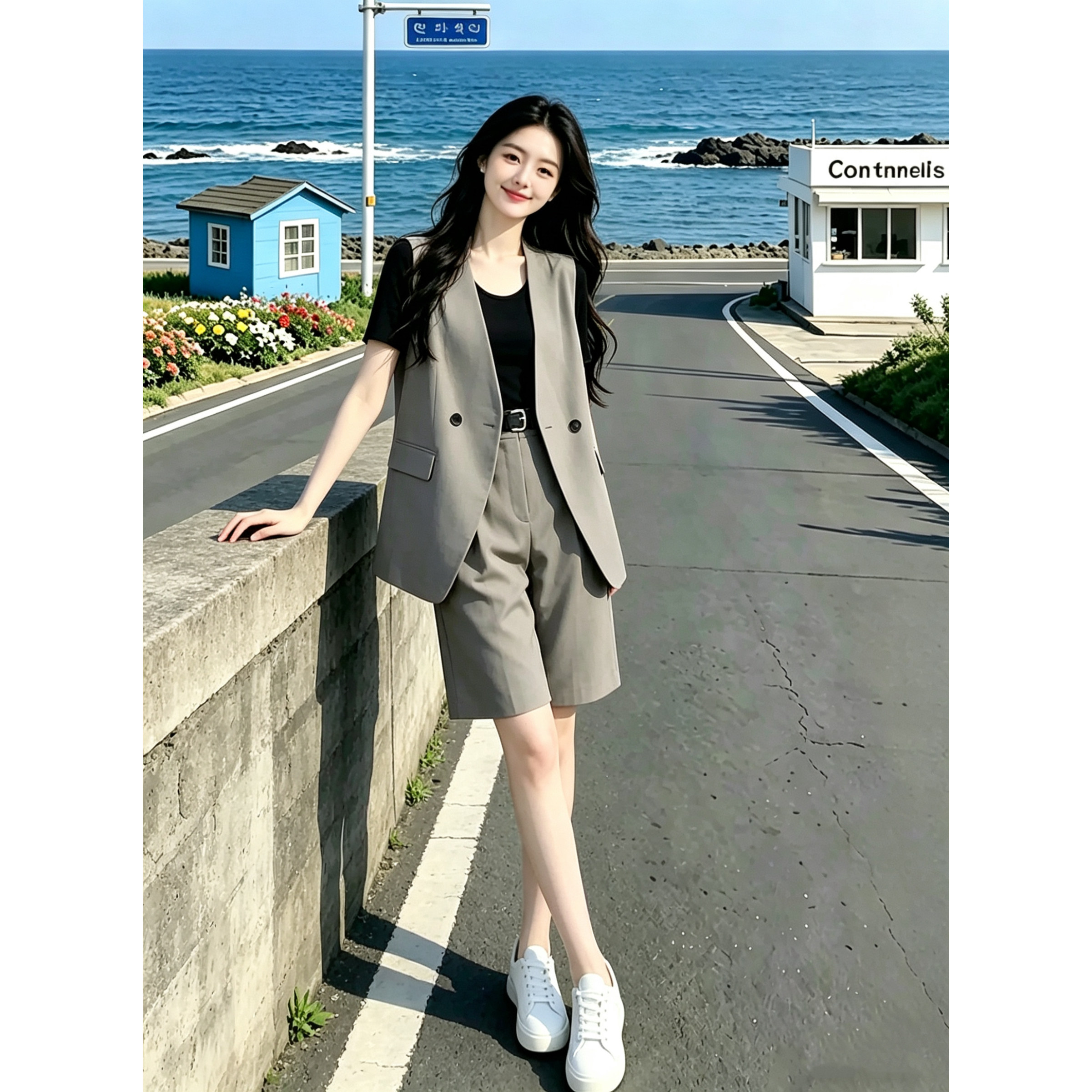 时尚西装马甲短裤套装女夏季高级感显瘦气质职场松弛感三件套遮肉