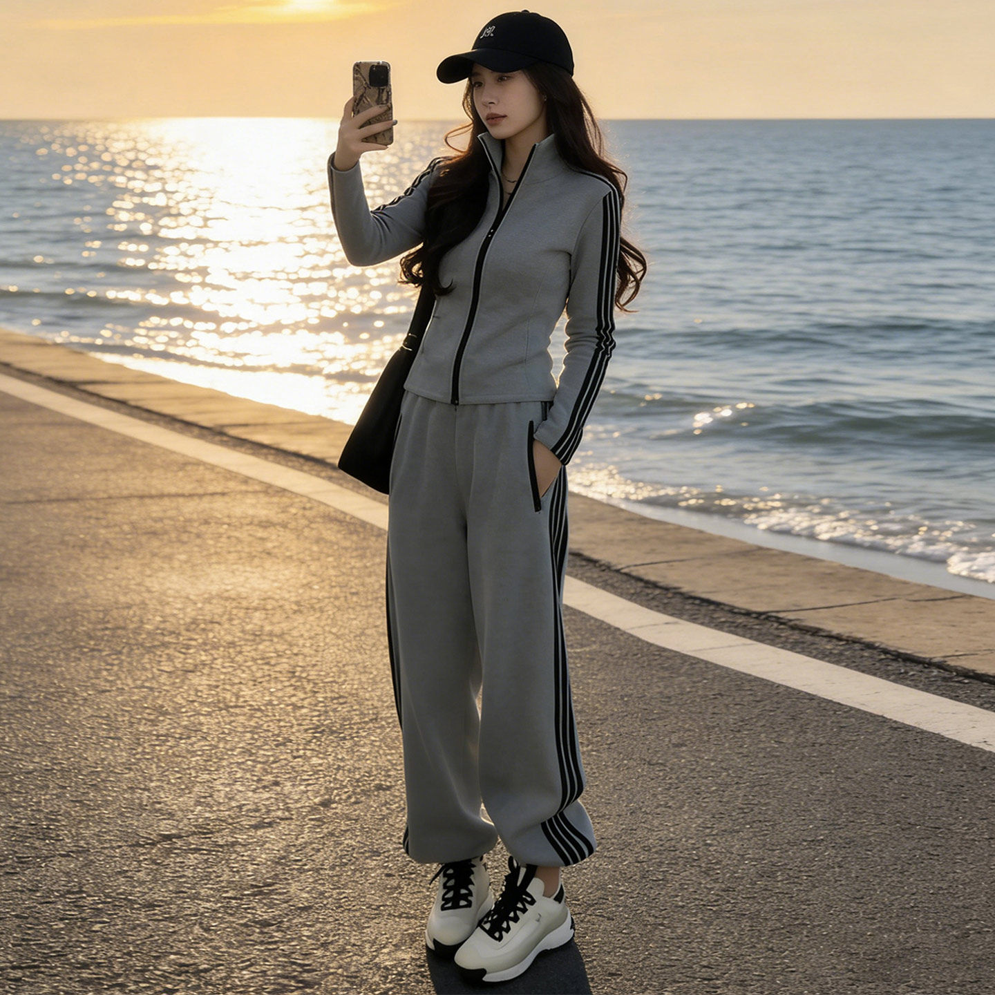 韩版运动套装女春秋立领卫衣卫裤两件套减龄显瘦休闲运动穿搭2026