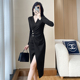 黑色正式 场合连衣裙2023秋冬季 新款 法式 女装 气质高级感包臀长裙子