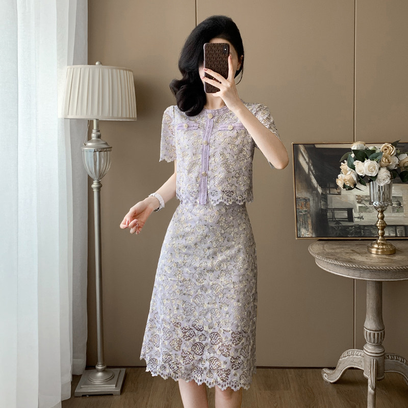 高级感小香风套装裙女2026夏季新款减龄短袖上衣半身裙洋气两件套