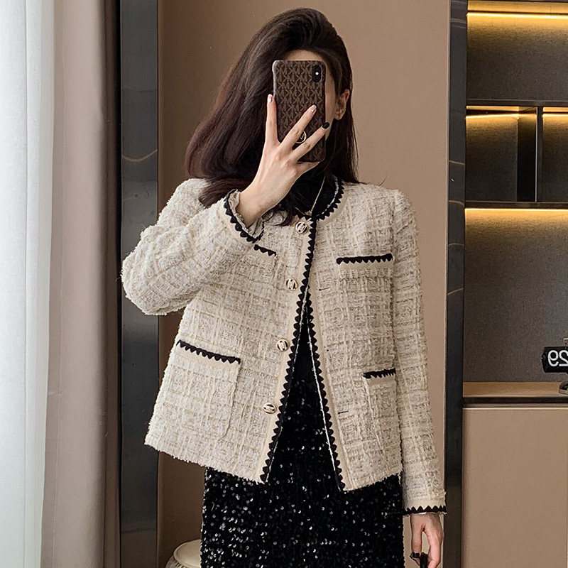 小香风粗花呢短外套女秋冬显瘦