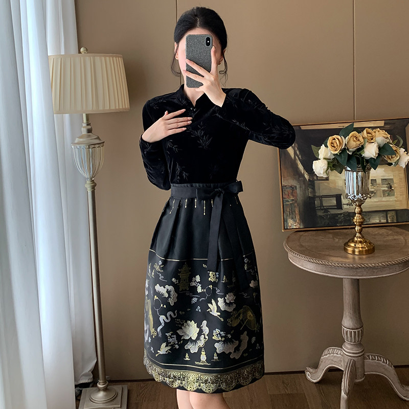 秋装女款2024年新款新中式改良旗袍高级感连衣裙小个子气质百褶裙