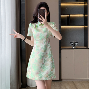 新款新中式中国风旗袍高级感碎花时尚复古小个子气质设计感连衣裙