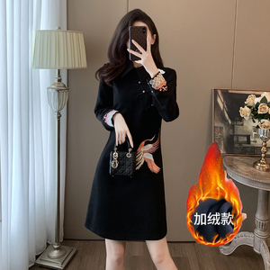 国风改良旗袍新中式2026加绒秋冬季装高级感复古刺绣连衣裙小个子
