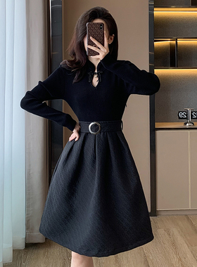 黑色连衣裙女2025新款春季气质高级感国风新中式针织裙子小黑裙