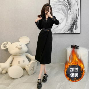 春秋法式长裙高级感超好看加绒加厚高端精致气质赫本风黑色连衣裙