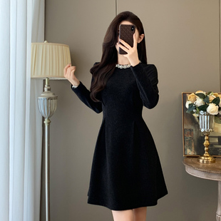 2025秋季新款时尚连衣裙女装高级感气质显瘦法式长袖A字裙小个子