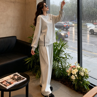 休闲慵懒风运动套装女春秋灰色卫衣宽松减龄高级感两件套2025新款