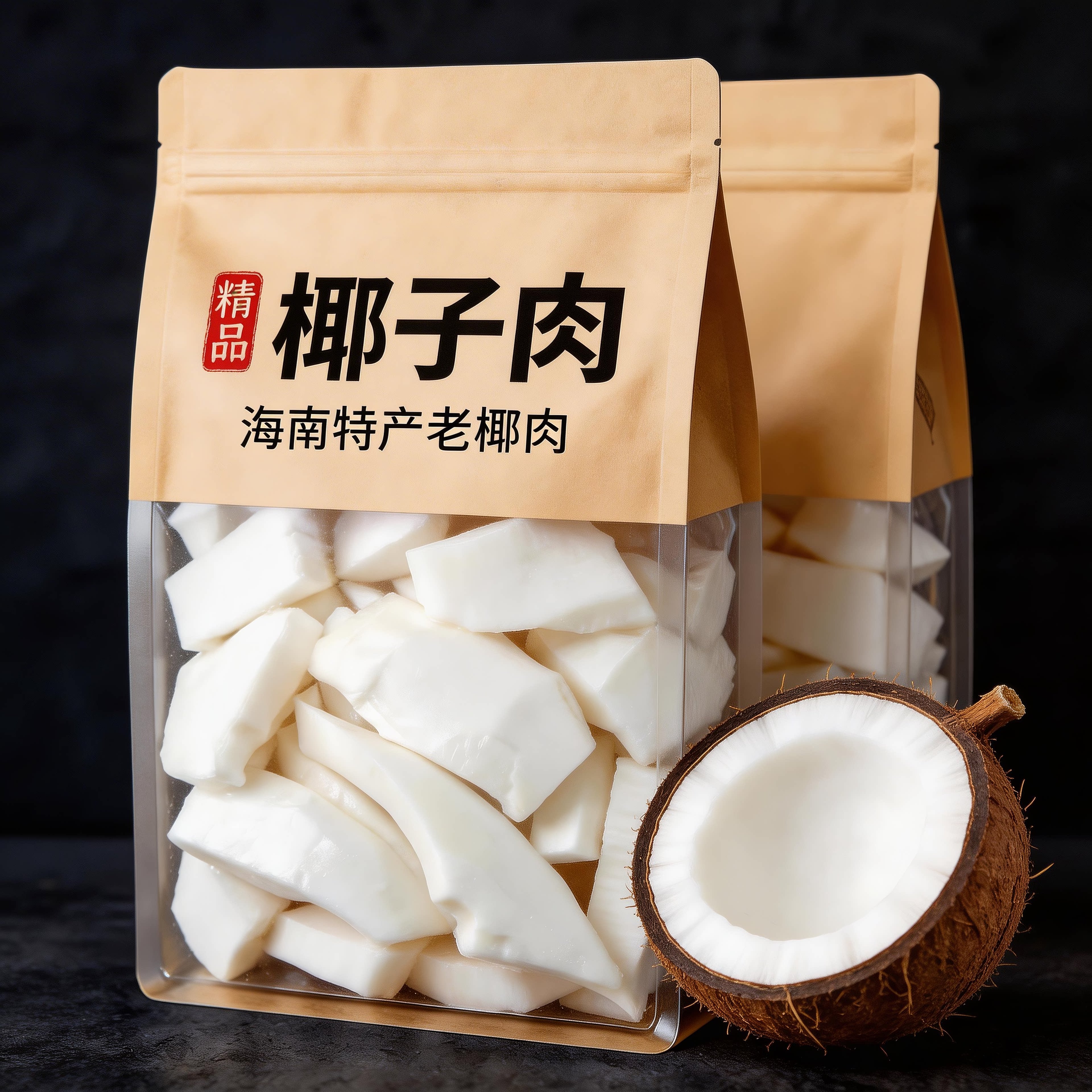 海南特产新鲜椰子肉200g开袋即食老椰肉脆片煲汤椰子鸡配料真空袋