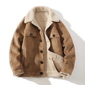 羊羔毛外套 皮毛一体男士 加绒加厚棉衣短款 冬季 机车服夹克男装 大码