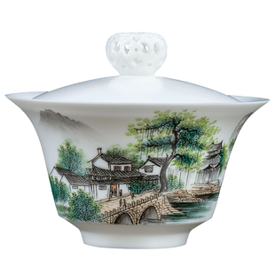 古垚/许瑞卿手工德化白瓷盖碗景德手绘功夫茶碗薄胎瓷水墨泡茶碗