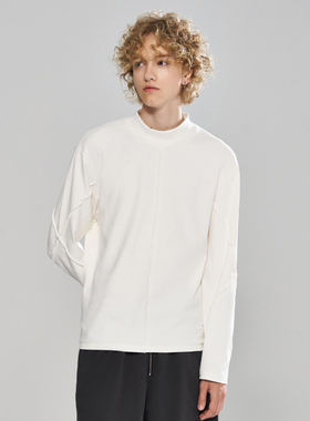 11St Crops 高织羊毛绒交叉分割解构原创独立设计半高领卫衣T恤