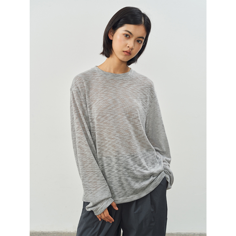 11st crops*silver silk t 不规则肌理银丝提花长袖针织T恤