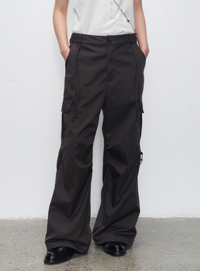 11st crops*adjustable 飘带立体口袋可调节抽褶裤脚直筒休闲裤