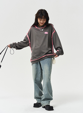 11St Crops 原创不规则拼接卫衣男纯棉春秋长袖潮牌宽松套头上衣