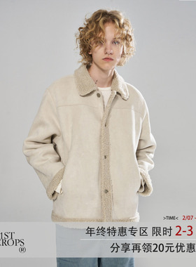 11St Crops 麂皮羊羔绒拼接原创独立设计做旧轻复古棉衣外套夹克