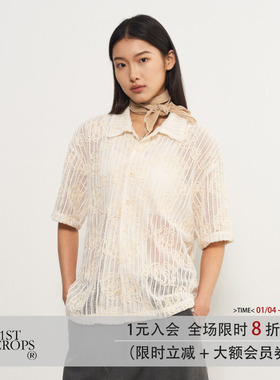 11st crops*flower woven hollow shirt 花朵编织镂空短袖衬衫