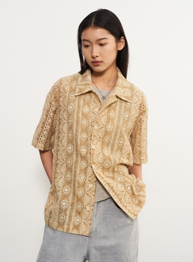 11st crops*flower hollow shirt 花朵肌理透气微镂空短袖衬衫