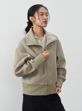 11St Crops “豆沙绿”羊毛毛纺面料定制华夫格罗纹廓形夹克外套