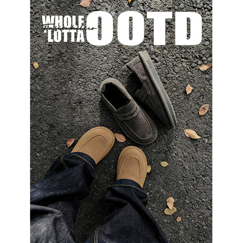 NewRockStarChoppa 加绒保暖老钱风勃肯棉鞋男款冬季一脚蹬乐福鞋