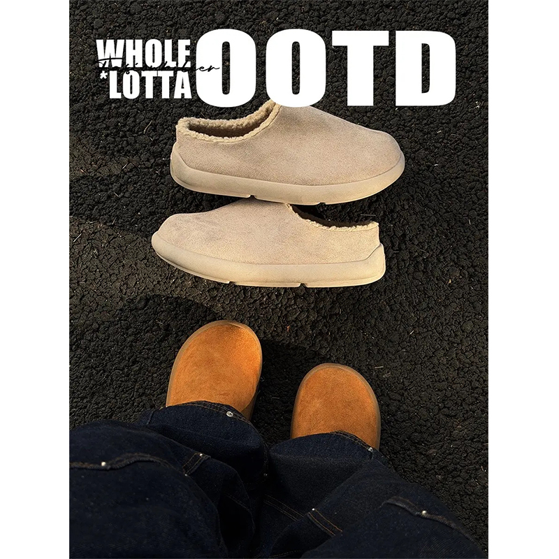 NewRockStarChoppa 冬季小土豆懒人勃肯鞋男加绒保暖厚底穆勒棉鞋