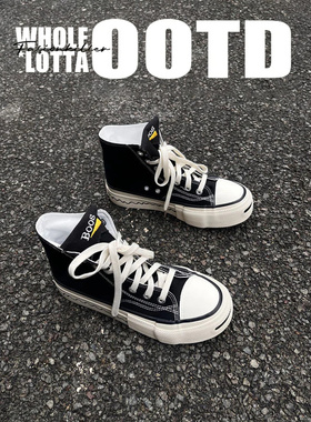 NewRockstarchoop春季经典开口笑高帮帆布鞋男款百搭厚底休闲板鞋