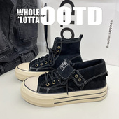 男款 秋冬帆布鞋 小众运动休闲黑色中帮厚底板鞋 NewRockStarChoppa