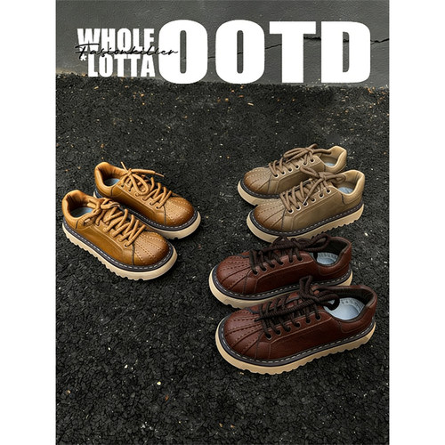 NewRockStarChoppa 秋冬小众设计贝壳头皮面板鞋男款厚底休闲潮鞋