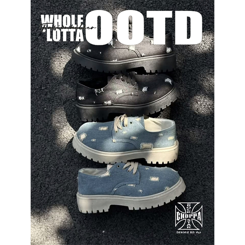 NewRockStarChoppa 顶男Cleanfit穿搭牛仔德比鞋秋冬增高休闲皮鞋