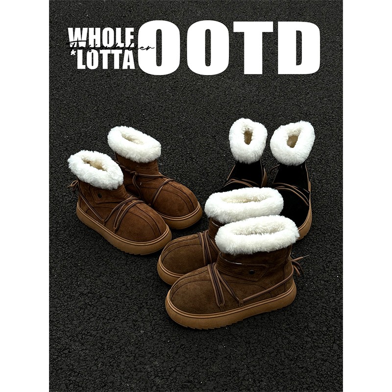 NewRockstarChoppa 厚底卡皮巴拉雪地靴男冬季加绒保暖短筒大棉鞋