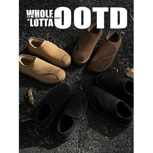 NewRockStarChoppa 复古冬季勃肯鞋男加绒保暖一脚蹬懒人休闲棉鞋