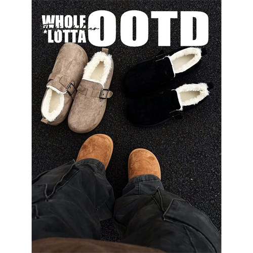 NewRockstarChoppa 一脚蹬加绒保暖勃肯鞋男冬季防寒加厚穆勒棉鞋