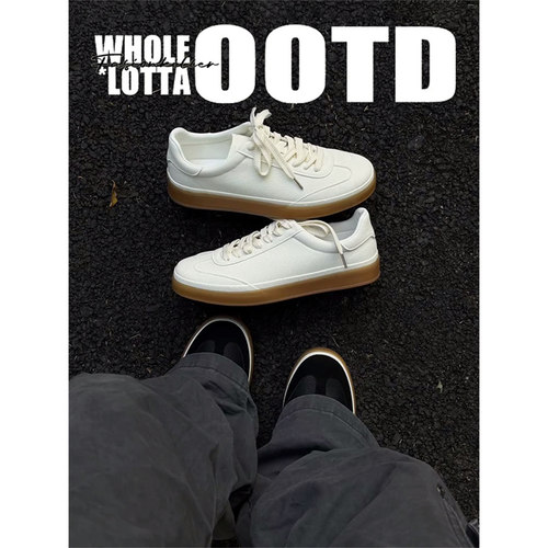 NewRockStarChoppa 秋冬新款皮面德训鞋男潮百搭运动休闲小白板鞋