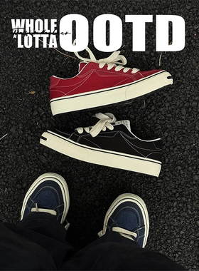 NewRockstarChoppa 经典开口笑帆布鞋男秋冬休闲运动学生厚底板鞋