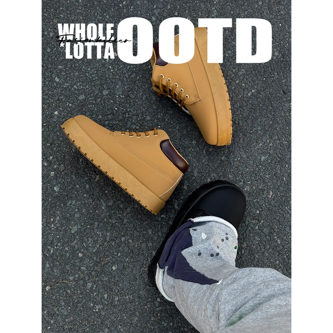 NewRockStarChoppa 小众高帮面包板鞋男款冬季厚底休闲工装马丁靴