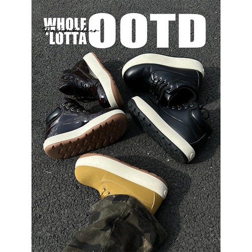 NewRockStarChoppa CopyCat系列马丁靴男女秋冬厚底Q版中帮大黄靴