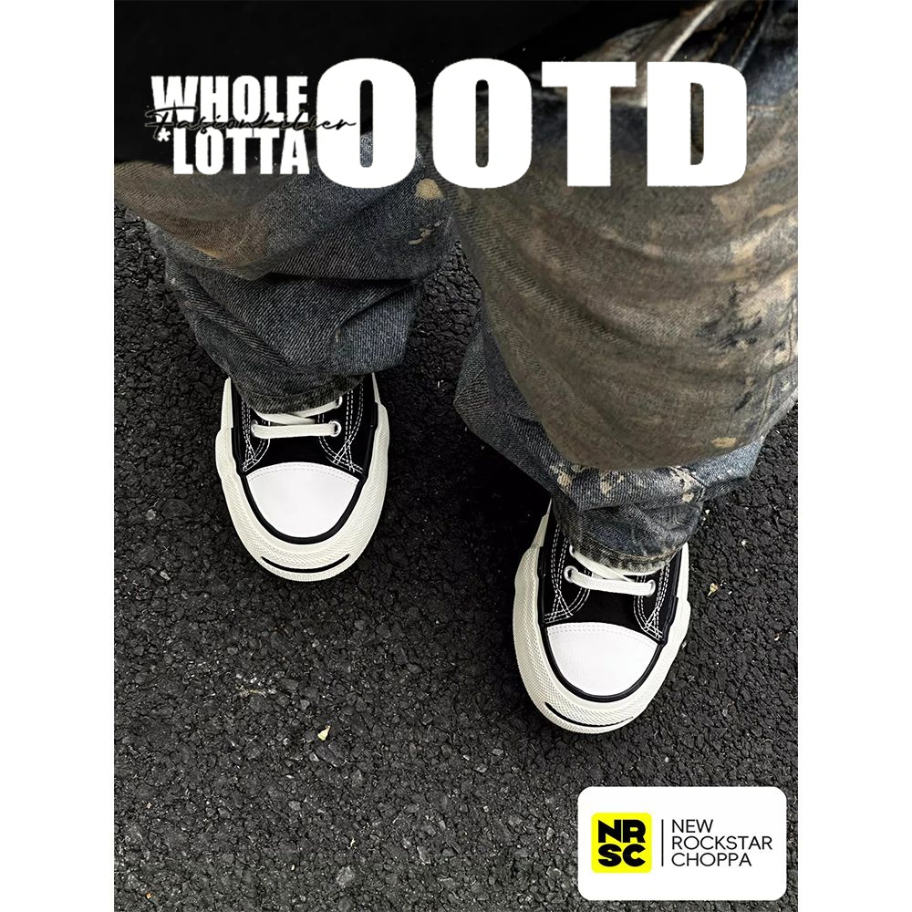 NewRockstarchoop秋冬小众硫化黑色帆布鞋经典百搭低帮厚底板鞋男