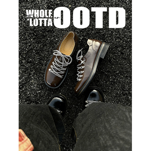 NewRockStarChoppa 复古英伦亮面方头休闲皮鞋男款春季百搭德比鞋