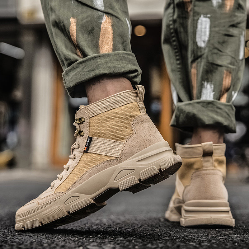 MARTIN BOOTS MENS AUTUMN AND WINTER VELVET WARM COTTON SHOES HIGH TOP CARGO SNOW BOOTS 2024 SPORTS MOUNTAINEERING ARMY COMBAT BOOTS