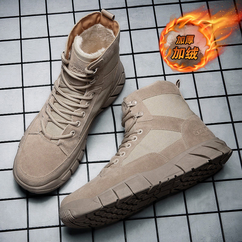 MARTIN BOOTS MENS AUTUMN AND WINTER VELVET WARM COTTON SHOES HIGH TOP CARGO SNOW BOOTS 2024 SPORTS MOUNTAINEERING ARMY COMBAT BOOTS