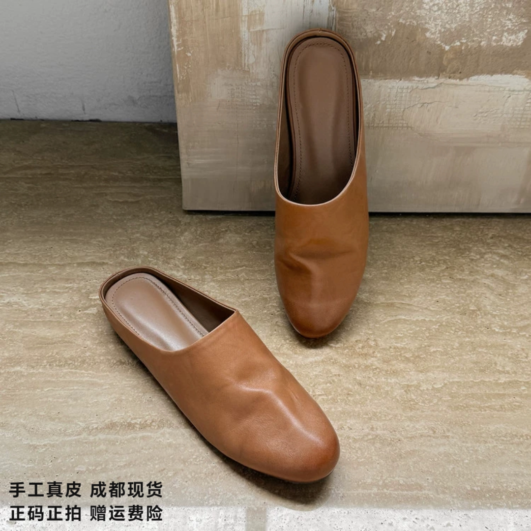 L'avance牛皮穆勒拖2026新高品质女鞋巨舒适通勤纯皮半拖鞋一脚蹬