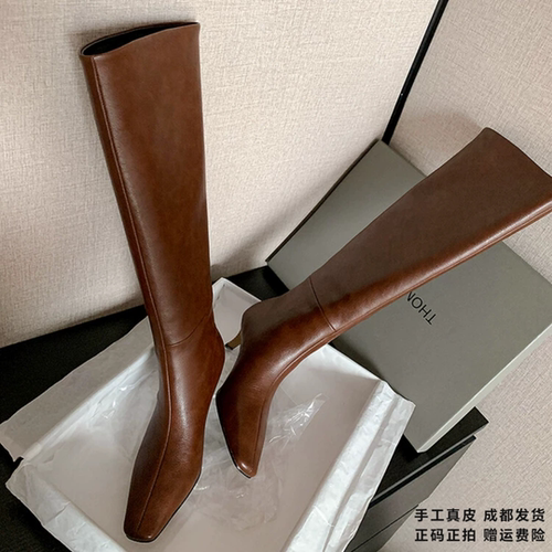 L'avance牛皮高筒靴2026秋高品质女鞋巨舒适纯皮单靴可可系骑士靴