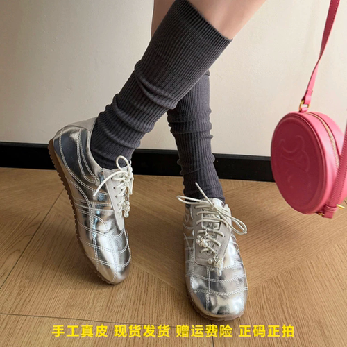 L'avance羊皮版女德训鞋银色单鞋春夏穿搭辣妹鞋甜酷风休闲运动鞋