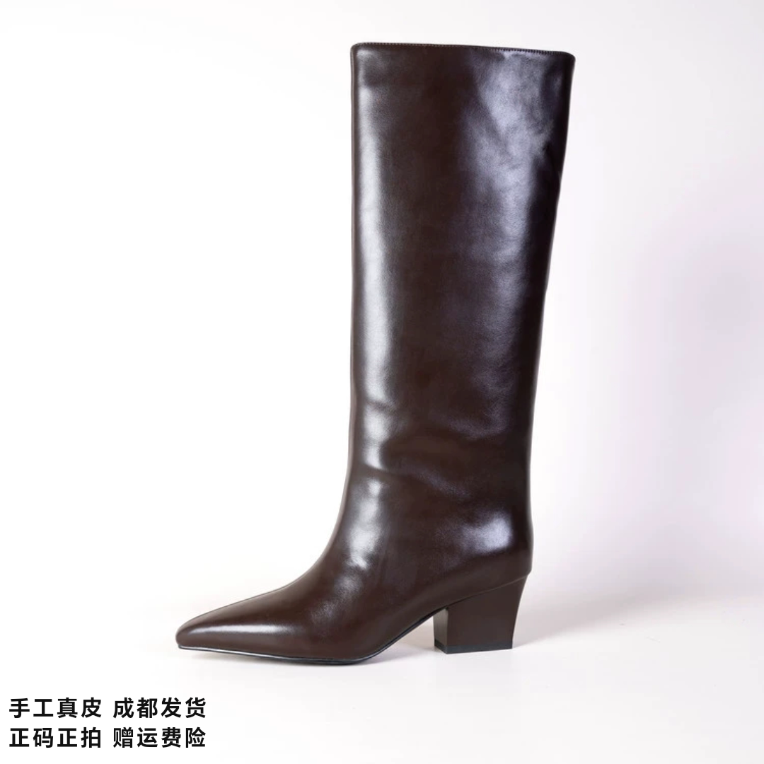L'avance牛皮高筒靴2026秋冬高品质女鞋巨舒适纯皮靴子可可棕长靴