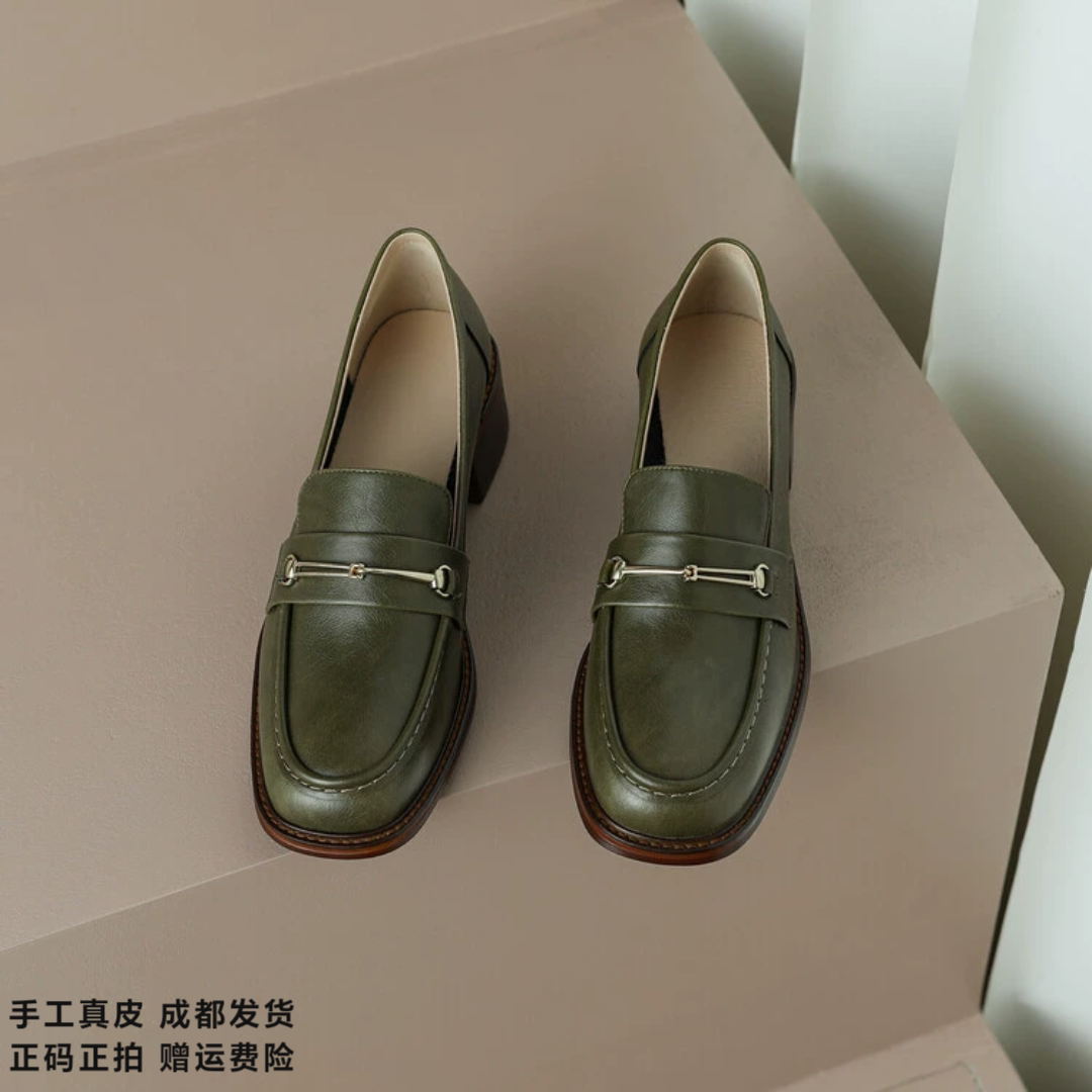 L'avance牛皮乐福2026高品质女鞋巨舒适纯皮单鞋可可系橄榄绿皮鞋