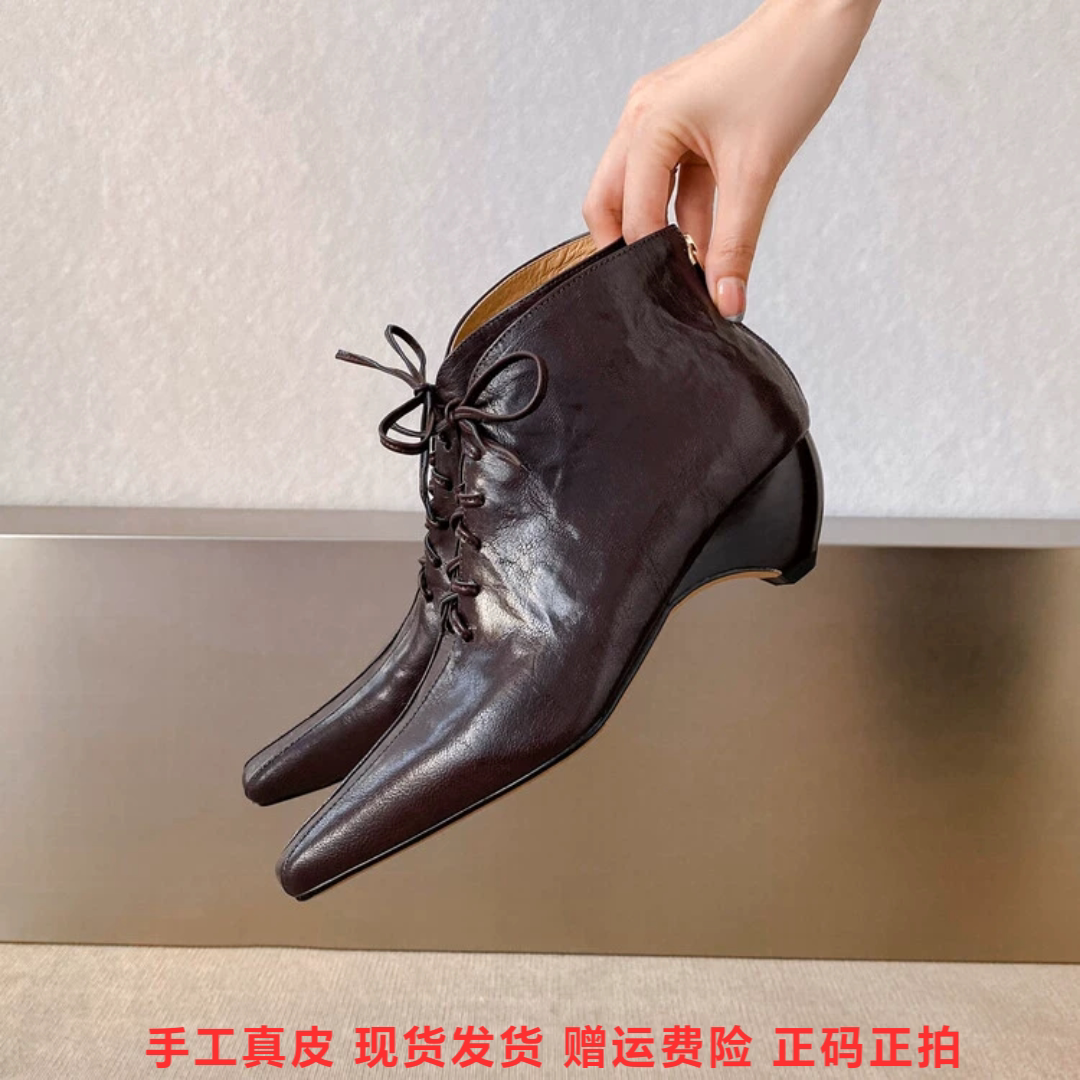 l'avance 真皮法式复古春秋冬季女新款4.5cm踝靴子羊皮小短靴单靴