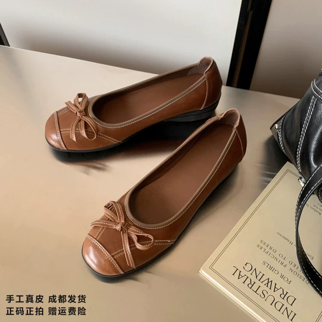 L'avance牛皮芭蕾鞋2026秋款高品质女鞋巨舒适纯皮单鞋粗跟小皮鞋