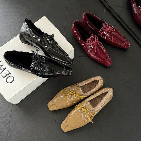 l'avance真皮 法式复古女3cm时髦精头层牛皮毛毛鞋秋冬季毛单鞋子