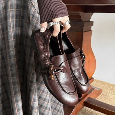 l'avance头层牛皮显瘦小皮鞋女2026款锁扣通勤一脚蹬平底单鞋1.5c